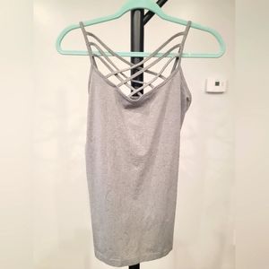 L/XL cross front gray tank top